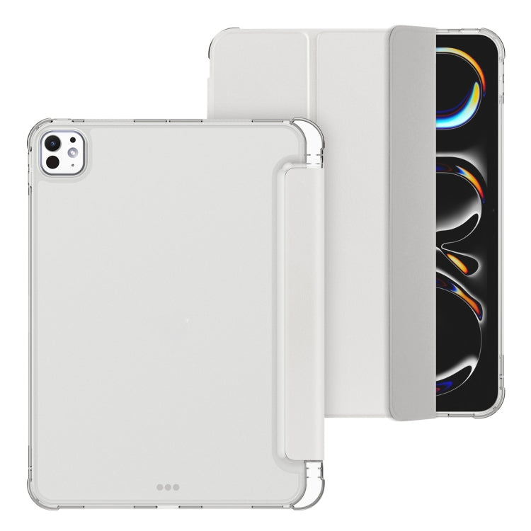 For iPad Pro 11 2024 Tri-fold Holder TPU Cover Frosted Leather Smart Tablet Case withh Pen Slot(Grey)