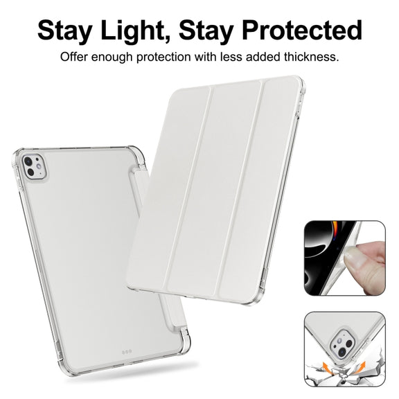 For iPad Pro 11 2024 Tri-fold Holder TPU Cover Frosted Leather Smart Tablet Case withh Pen Slot(Grey)