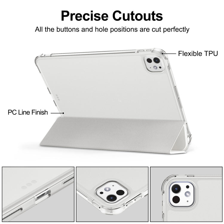 For iPad Pro 11 2024 Tri-fold Holder TPU Cover Frosted Leather Smart Tablet Case withh Pen Slot(Grey)