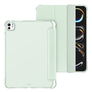 For iPad Pro 11 2024 Tri-fold Holder TPU Cover Frosted Leather Smart Tablet Case withh Pen Slot(Light Green)