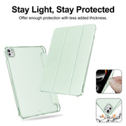 For iPad Pro 11 2024 Tri-fold Holder TPU Cover Frosted Leather Smart Tablet Case withh Pen Slot(Light Green)