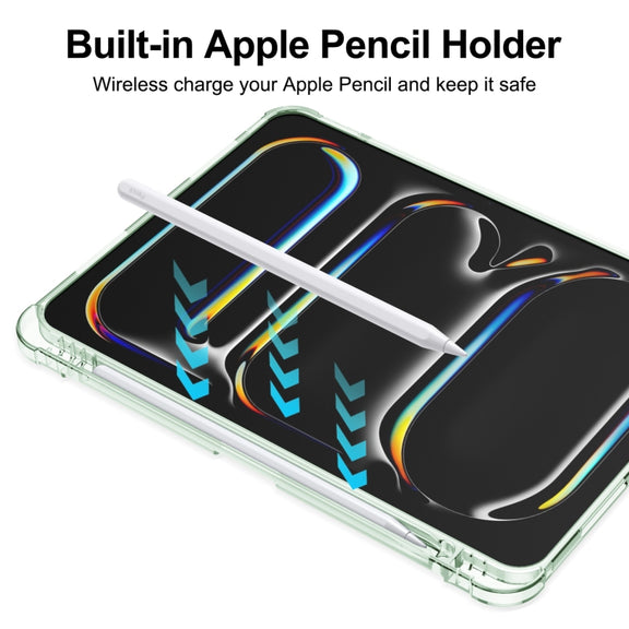 For iPad Pro 11 2024 Tri-fold Holder TPU Cover Frosted Leather Smart Tablet Case withh Pen Slot(Light Green)