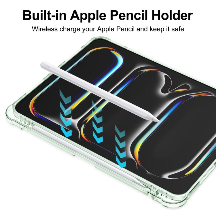 For iPad Pro 11 2024 Tri-fold Holder TPU Cover Frosted Leather Smart Tablet Case withh Pen Slot(Light Green)