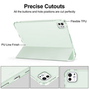 For iPad Pro 11 2024 Tri-fold Holder TPU Cover Frosted Leather Smart Tablet Case withh Pen Slot(Light Green)