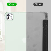 For iPad Pro 11 2024 Tri-fold Holder TPU Cover Frosted Leather Smart Tablet Case withh Pen Slot(Light Green)