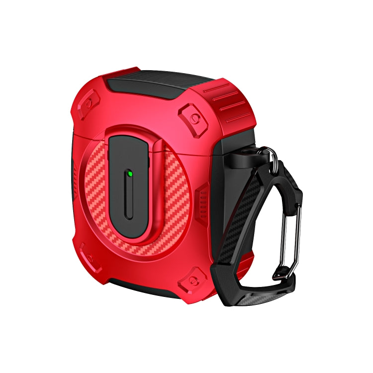 For AirPods 2 / 1 Lock Shockproof Bluetooth Earphone Protective Case(Black Red)