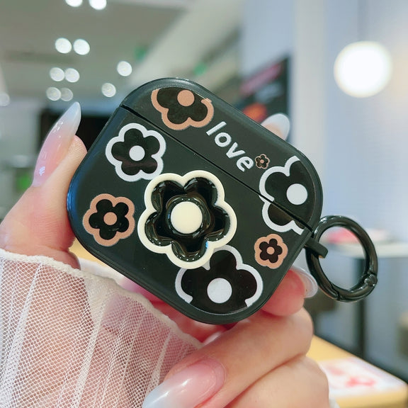 For AirPods 3 3D Colorful Pattern Bluetooth Earphone Protective Case(Black Flower)