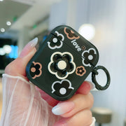 For AirPods 2 / 1 3D Colorful Pattern Bluetooth Earphone Protective Case(Black Flower)