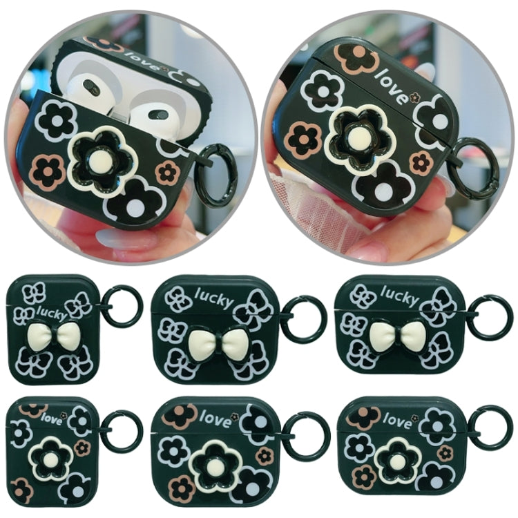 For AirPods Pro 2 / Pro 3D Colorful Pattern Bluetooth Earphone Protective Case(Black Flower)