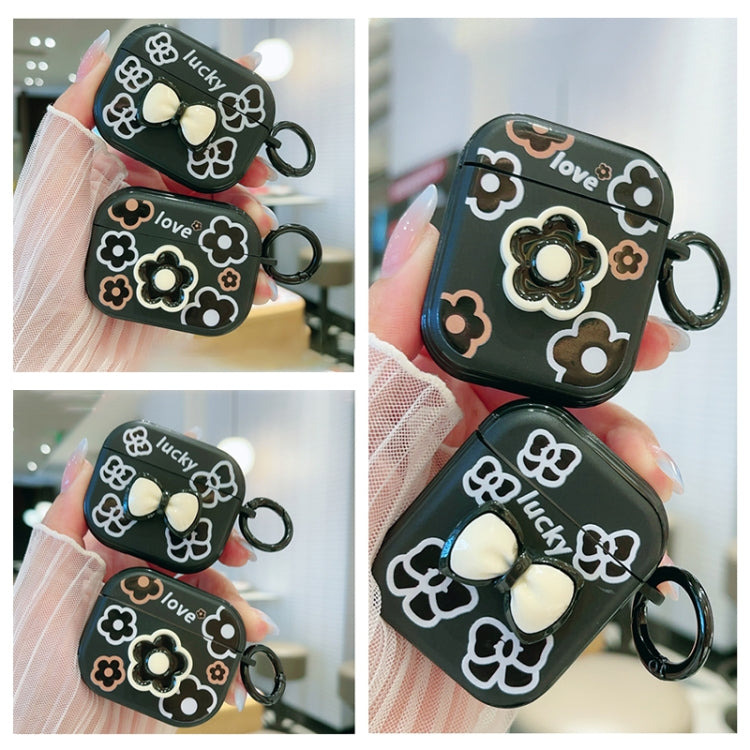 For AirPods Pro 2 / Pro 3D Colorful Pattern Bluetooth Earphone Protective Case(Black Flower)