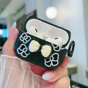 For AirPods Pro 2 / Pro 3D Colorful Pattern Bluetooth Earphone Protective Case(Black Flower)