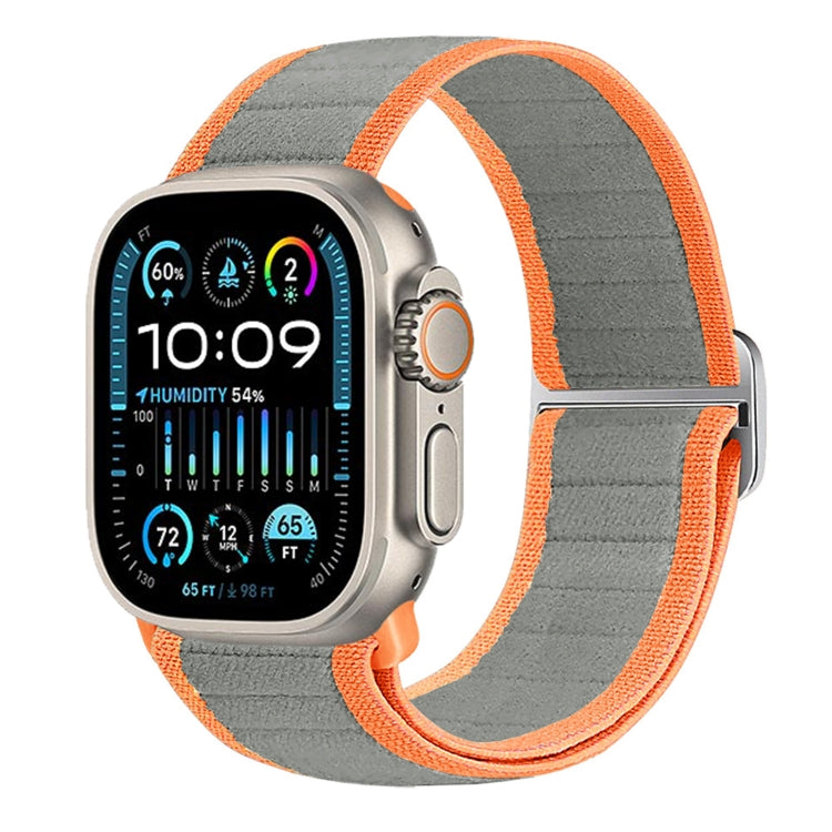 For Apple Watch Ultra 49mm Nylon Elastic Buckle Watch Band(Grey Orange)