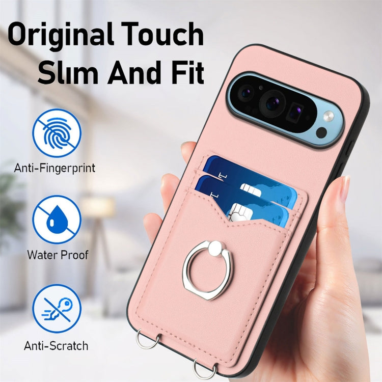 For Google Pixel 9 / 9 Pro R20 Ring Card Holder Phone Case(Pink)