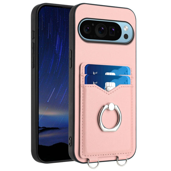 For Google Pixel 9 / 9 Pro R20 Ring Card Holder Phone Case(Pink)