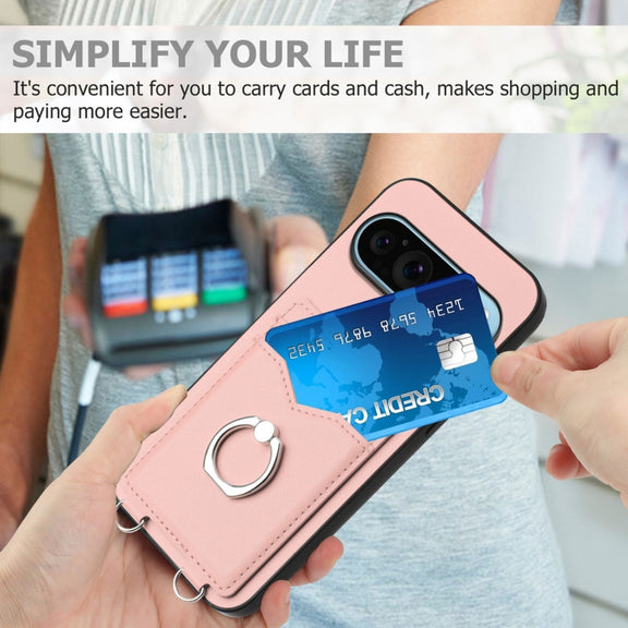 For Google Pixel 9 / 9 Pro R20 Ring Card Holder Phone Case(Pink)