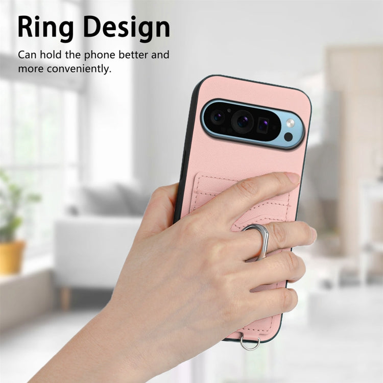 For Google Pixel 9 / 9 Pro R20 Ring Card Holder Phone Case(Pink)