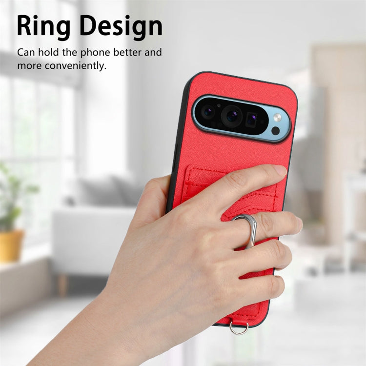 For Google Pixel 9 / 9 Pro R20 Ring Card Holder Phone Case(Red)