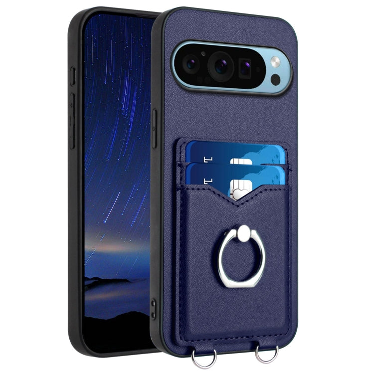 For Google Pixel 9 / 9 Pro R20 Ring Card Holder Phone Case(Blue)