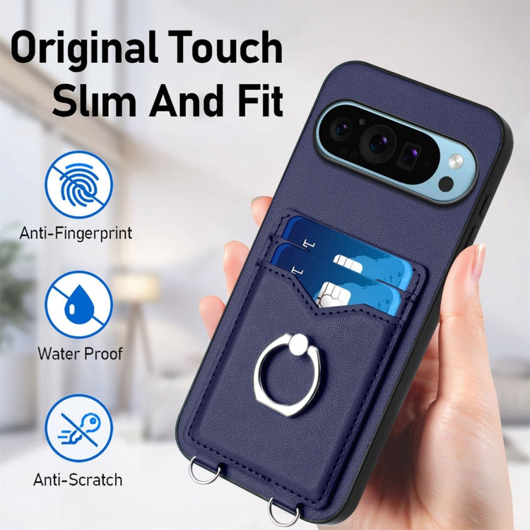 For Google Pixel 9 / 9 Pro R20 Ring Card Holder Phone Case(Blue)