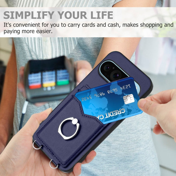For Google Pixel 9 / 9 Pro R20 Ring Card Holder Phone Case(Blue)