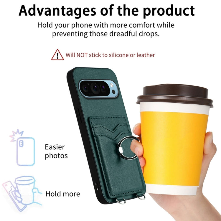 For Google Pixel 9 / 9 Pro R20 Ring Card Holder Phone Case(Green)