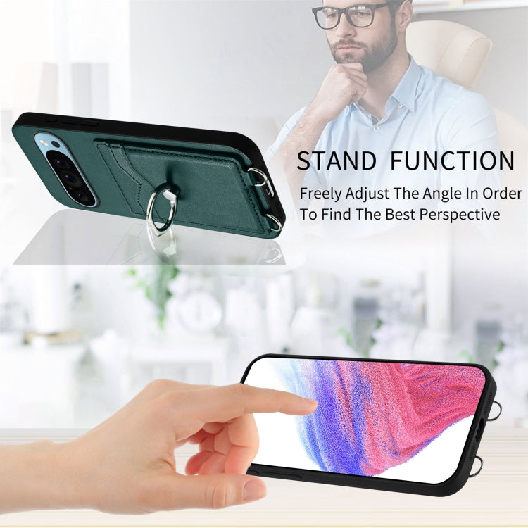 For Google Pixel 9 / 9 Pro R20 Ring Card Holder Phone Case(Green)