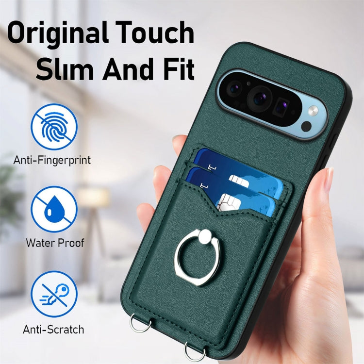 For Google Pixel 9 / 9 Pro R20 Ring Card Holder Phone Case(Green)