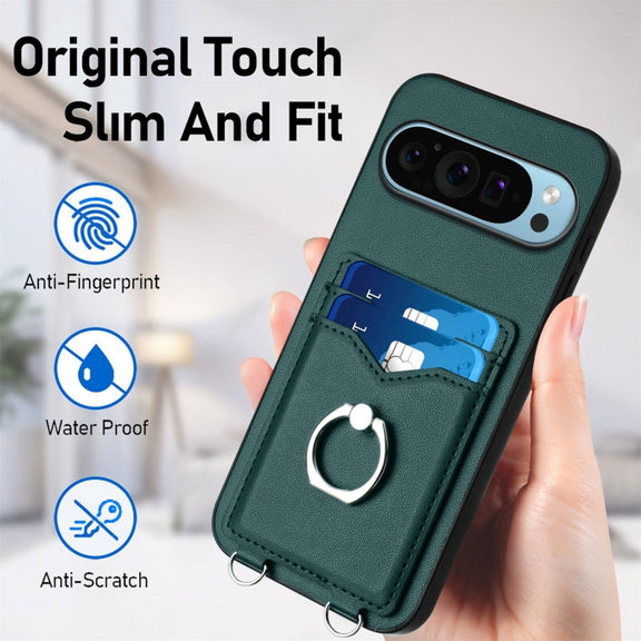 For Google Pixel 9 / 9 Pro R20 Ring Card Holder Phone Case(Green)