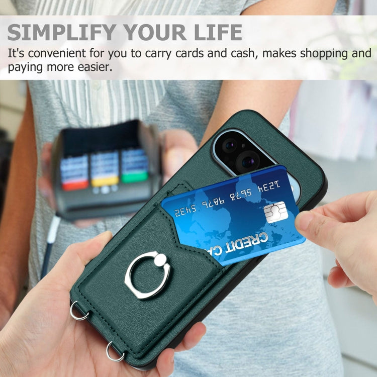 For Google Pixel 9 / 9 Pro R20 Ring Card Holder Phone Case(Green)