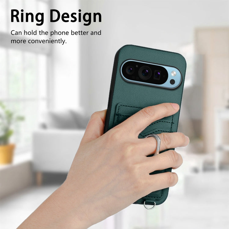 For Google Pixel 9 / 9 Pro R20 Ring Card Holder Phone Case(Green)