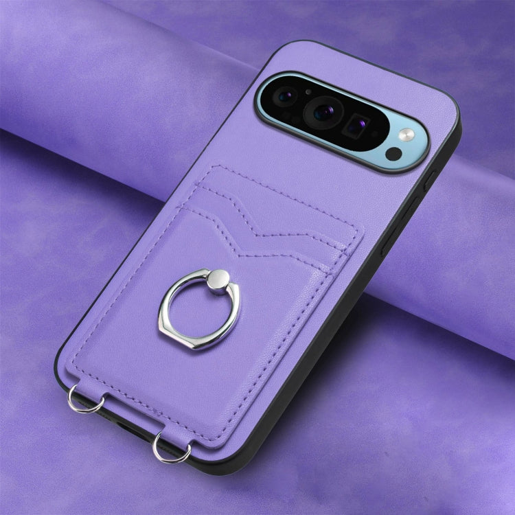 For Google Pixel 9 / 9 Pro R20 Ring Card Holder Phone Case(Purple)