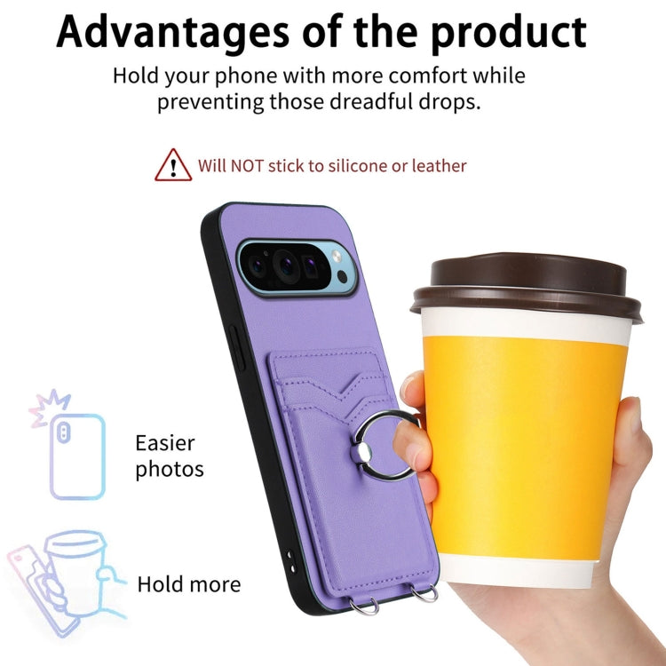 For Google Pixel 9 / 9 Pro R20 Ring Card Holder Phone Case(Purple)