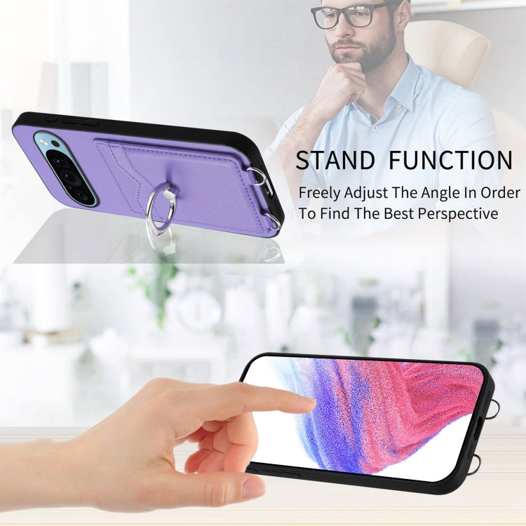 For Google Pixel 9 / 9 Pro R20 Ring Card Holder Phone Case(Purple)