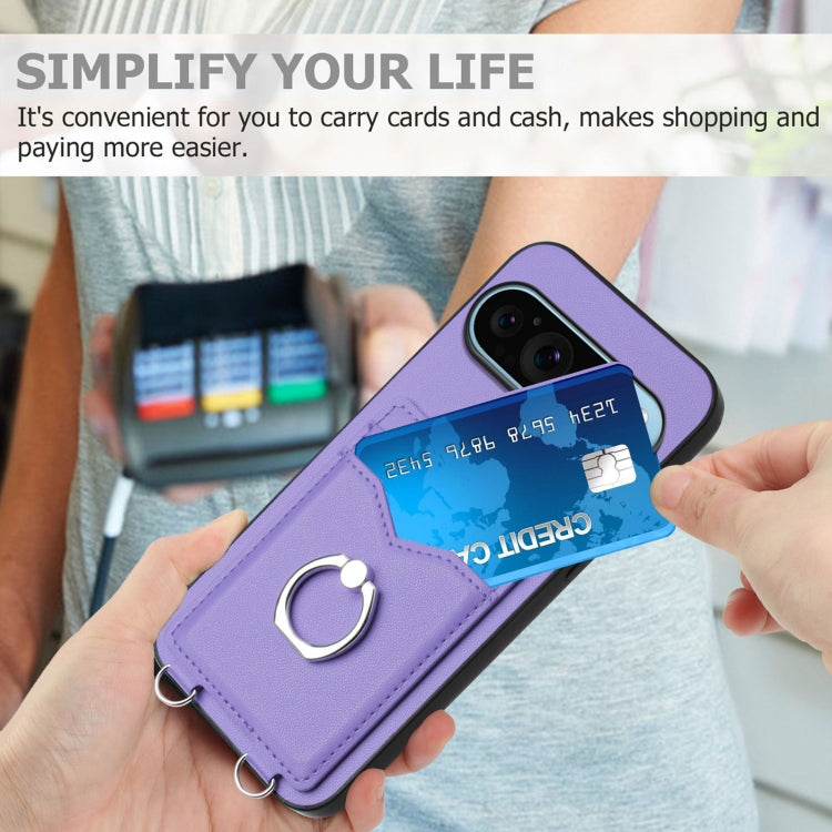 For Google Pixel 9 / 9 Pro R20 Ring Card Holder Phone Case(Purple)