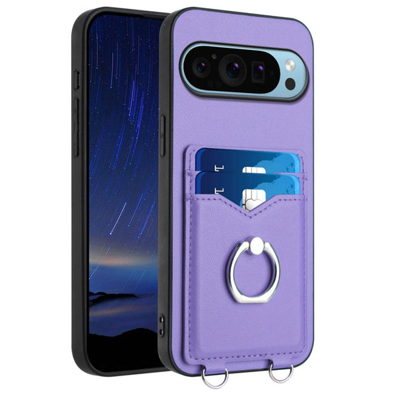 For Google Pixel 9 / 9 Pro R20 Ring Card Holder Phone Case(Purple)