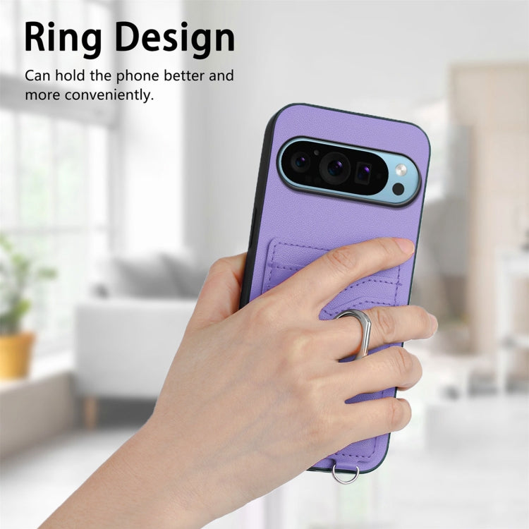For Google Pixel 9 / 9 Pro R20 Ring Card Holder Phone Case(Purple)