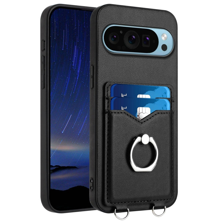 For Google Pixel 9 Pro XL R20 Ring Card Holder Phone Case(Black)