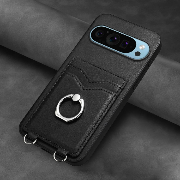 For Google Pixel 9 Pro XL R20 Ring Card Holder Phone Case(Black)