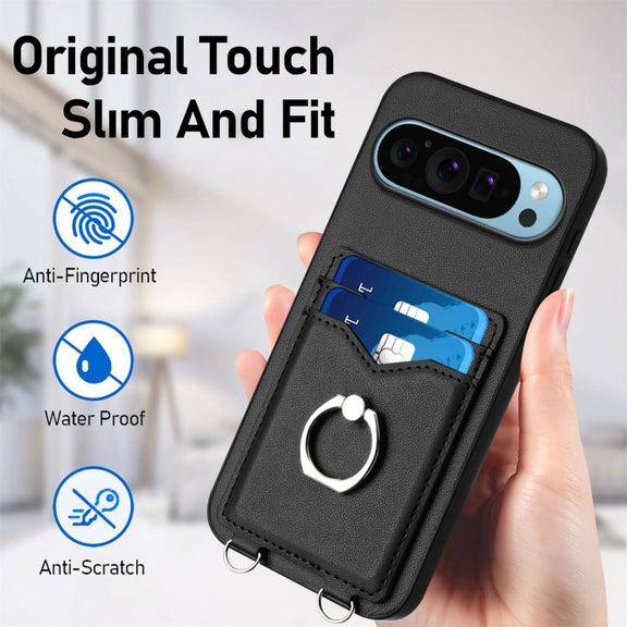 For Google Pixel 9 Pro XL R20 Ring Card Holder Phone Case(Black)