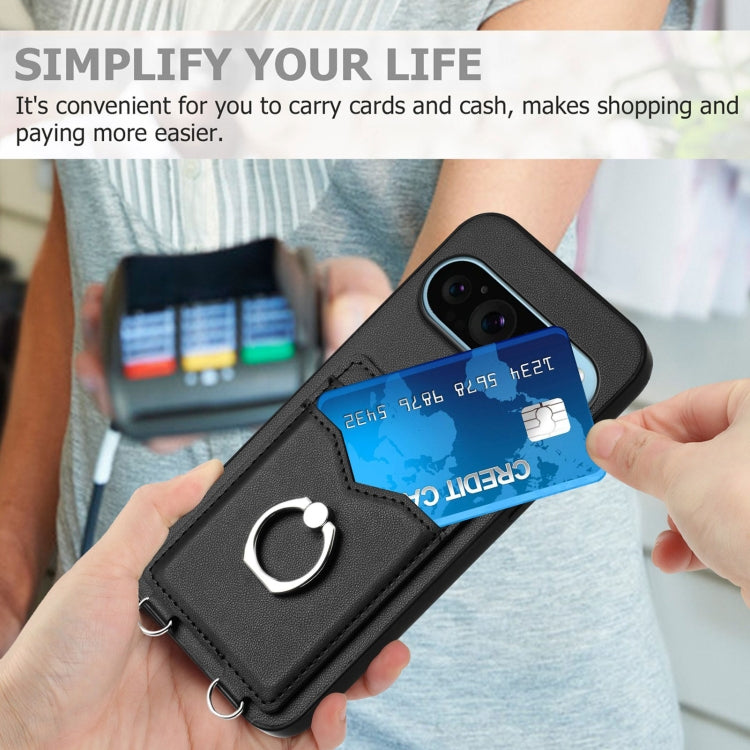 For Google Pixel 9 Pro XL R20 Ring Card Holder Phone Case(Black)