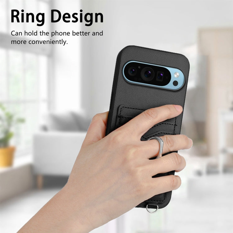 For Google Pixel 9 Pro XL R20 Ring Card Holder Phone Case(Black)