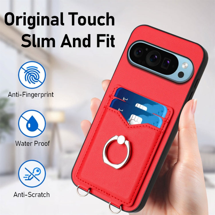 For Google Pixel 9 Pro XL R20 Ring Card Holder Phone Case(Red)