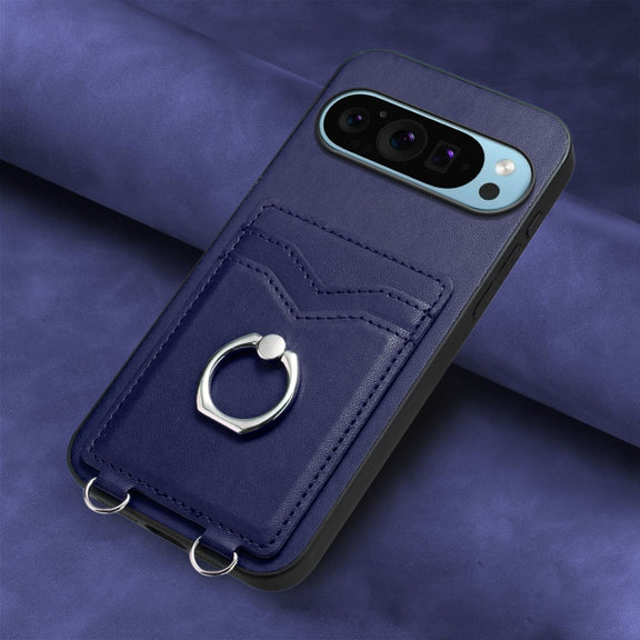 For Google Pixel 9 Pro XL R20 Ring Card Holder Phone Case(Blue)