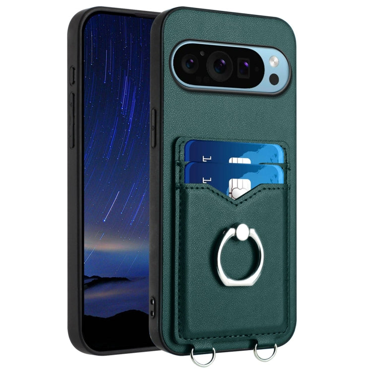 For Google Pixel 9 Pro XL R20 Ring Card Holder Phone Case(Green)