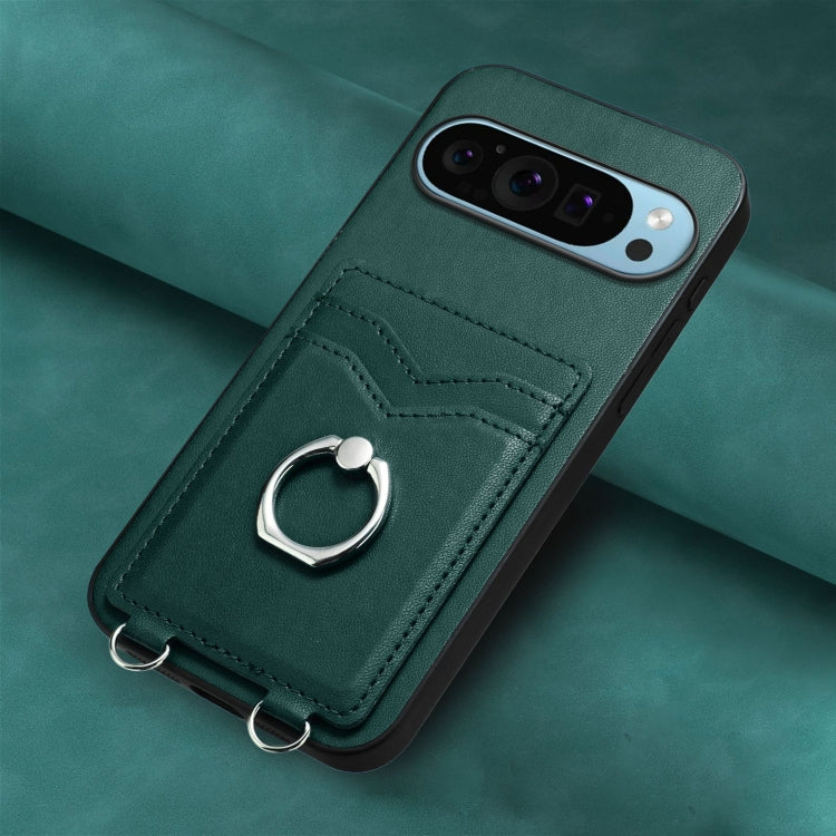 For Google Pixel 9 Pro XL R20 Ring Card Holder Phone Case(Green)