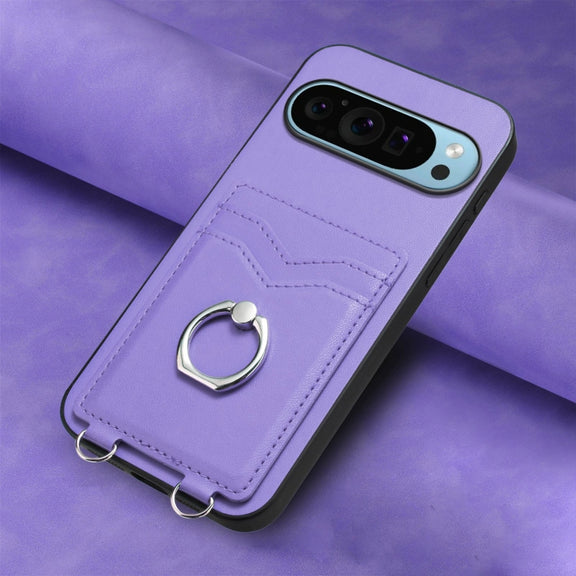 For Google Pixel 9 Pro XL R20 Ring Card Holder Phone Case(Purple)