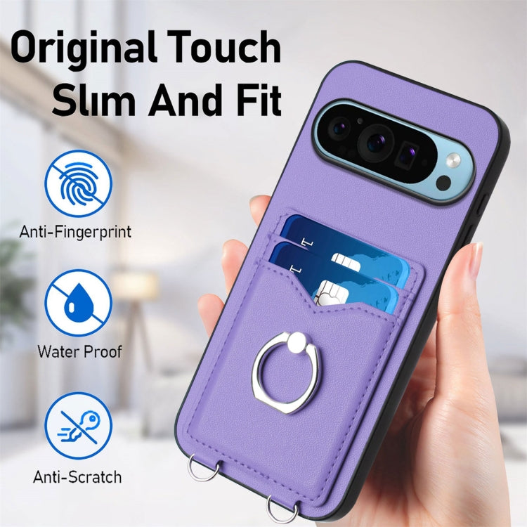 For Google Pixel 9 Pro XL R20 Ring Card Holder Phone Case(Purple)