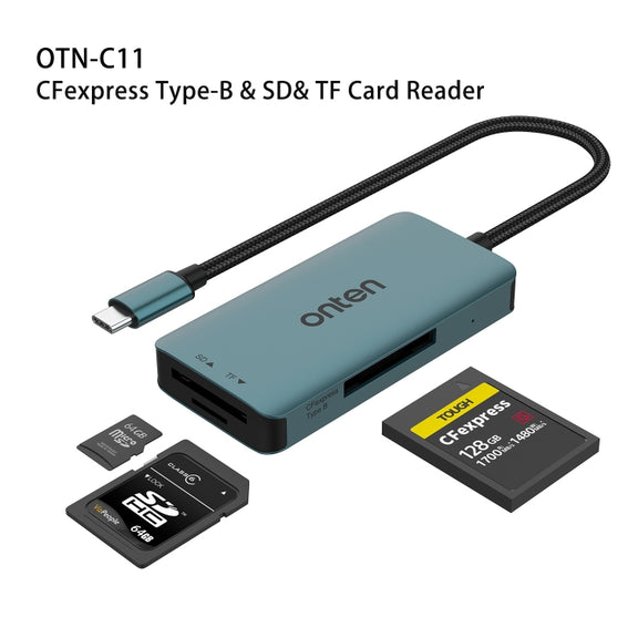 Onten C11 3 in 1 USB-C / Type-C to CFepress Type-B & SD & TF Card Reader(Pine Green)