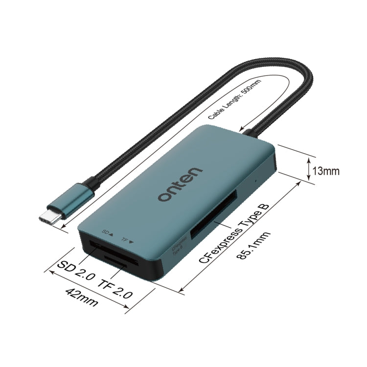 Onten C11 3 in 1 USB-C / Type-C to CFepress Type-B & SD & TF Card Reader(Pine Green)