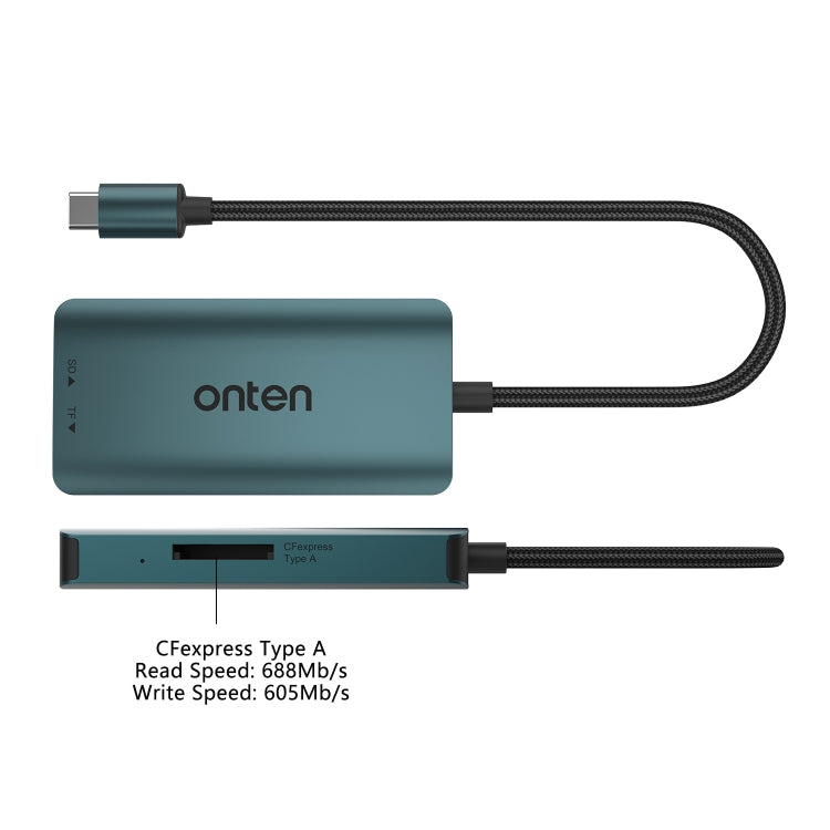 Onten C12 3 in 1 USB-C / Type-C to CFepress Type-A & SD & TF Card Reader(Pine Green)